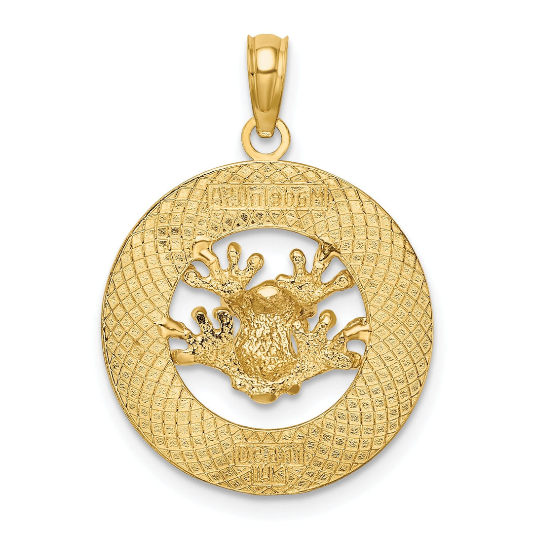 14K Yellow Gold Polished Finish Close Back ANTIGUA, W.I Circle Design with Frog Charm Pendant