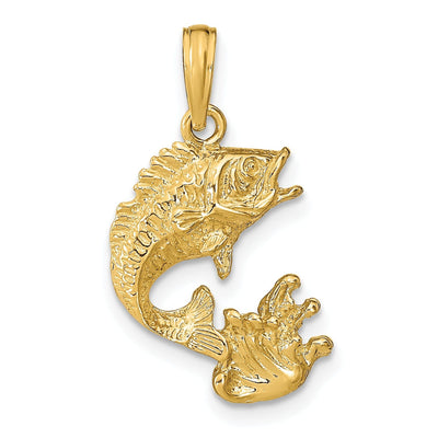 14k Yellow Gold Polished Textured Finish Bass Fish Jumping Charm Pendant at $ 149.67 only from Jewelryshopping.com