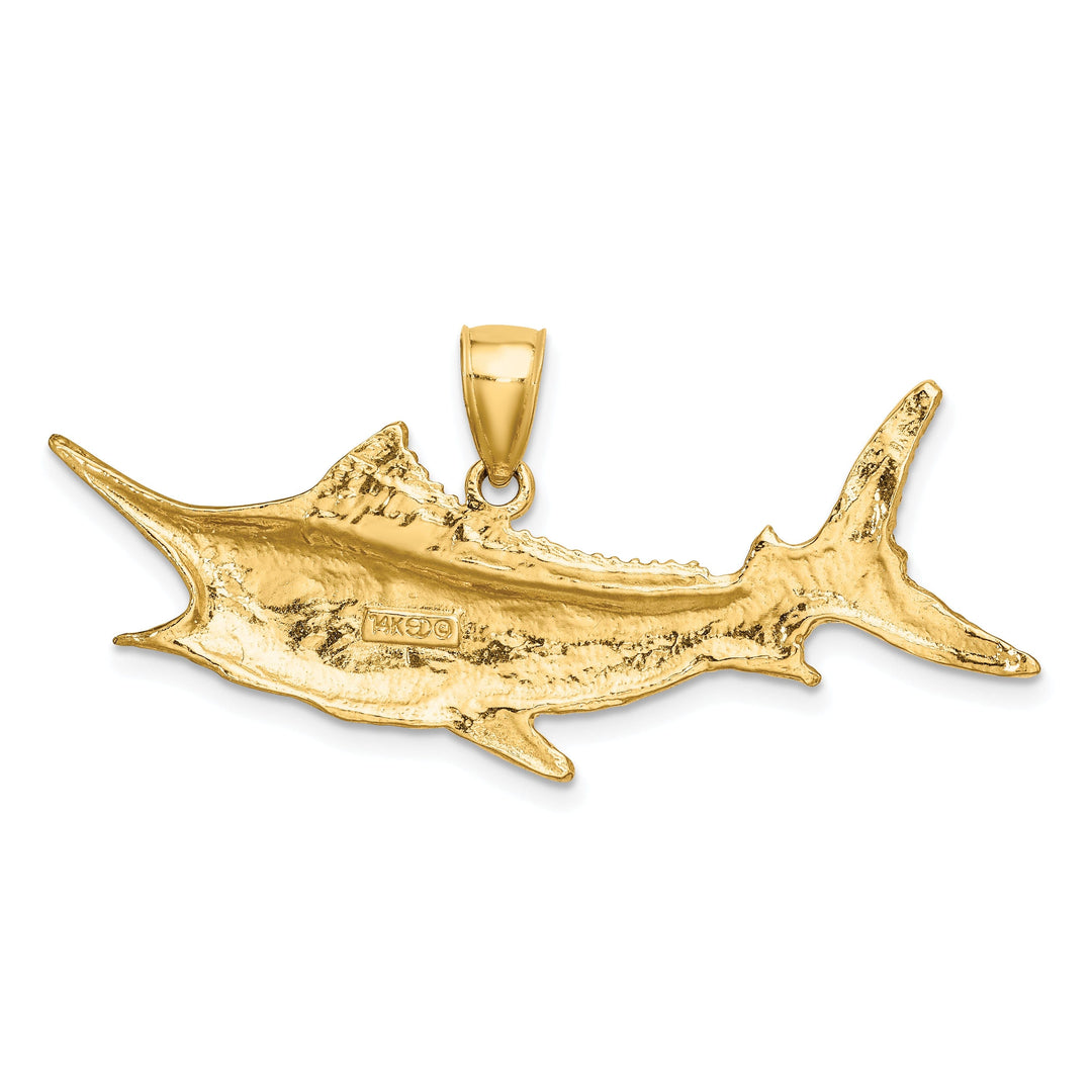 14k Yellow Gold 2-Dimensional Solid Textured Polished Finish Blue Marlin Fish Charm Pendant