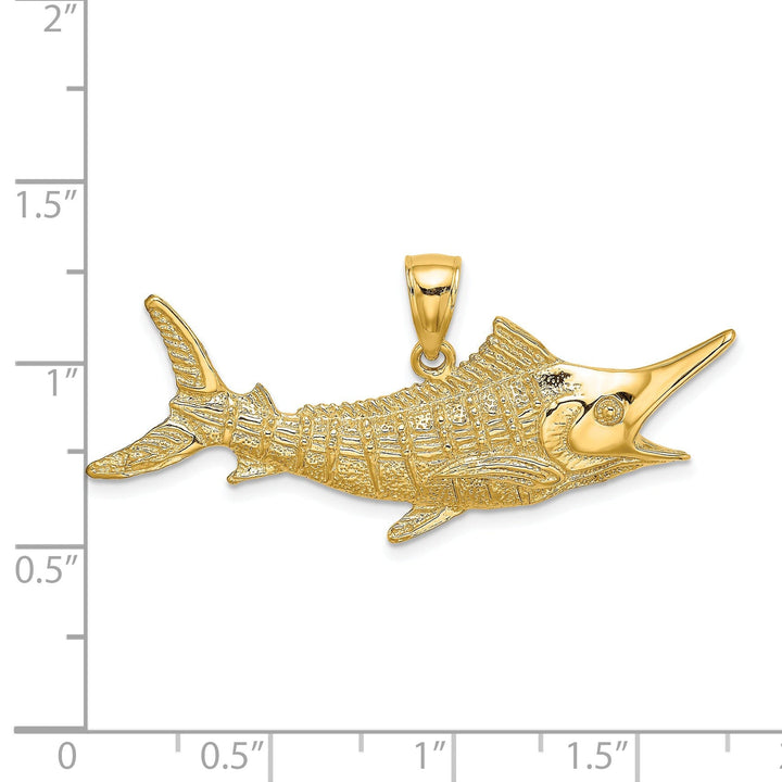 14k Yellow Gold 2-Dimensional Solid Textured Polished Finish Blue Marlin Fish Charm Pendant