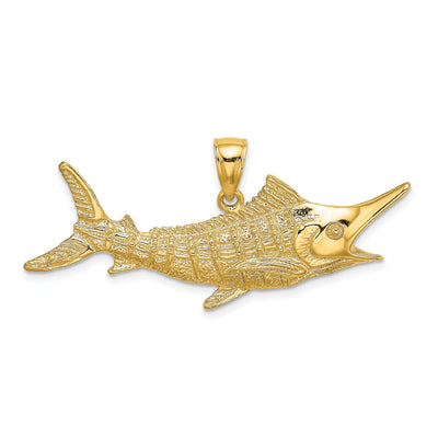 14k Yellow Gold 2-Dimensional Solid Textured Polished Finish Blue Marlin Fish Charm Pendant