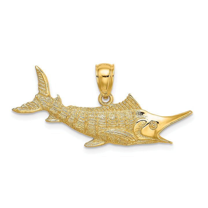 14k Yellow Gold 2D Textured Polished Finish Blue Marlin Fish Charm Pendant