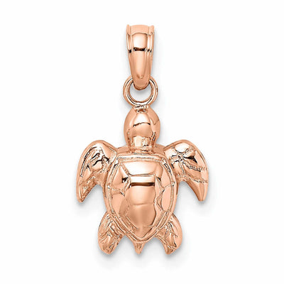14K Rose Gold Open Back Solid Casted Textured Polished Finish Mini Sea Turtle Charm Pendant