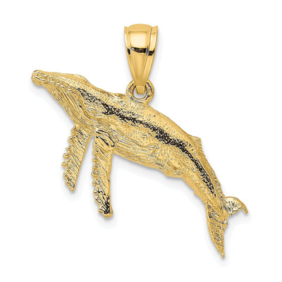 14K Yellow Gold Solid 2-Dimensional Textured Polished Finish Whale Charm Pendant