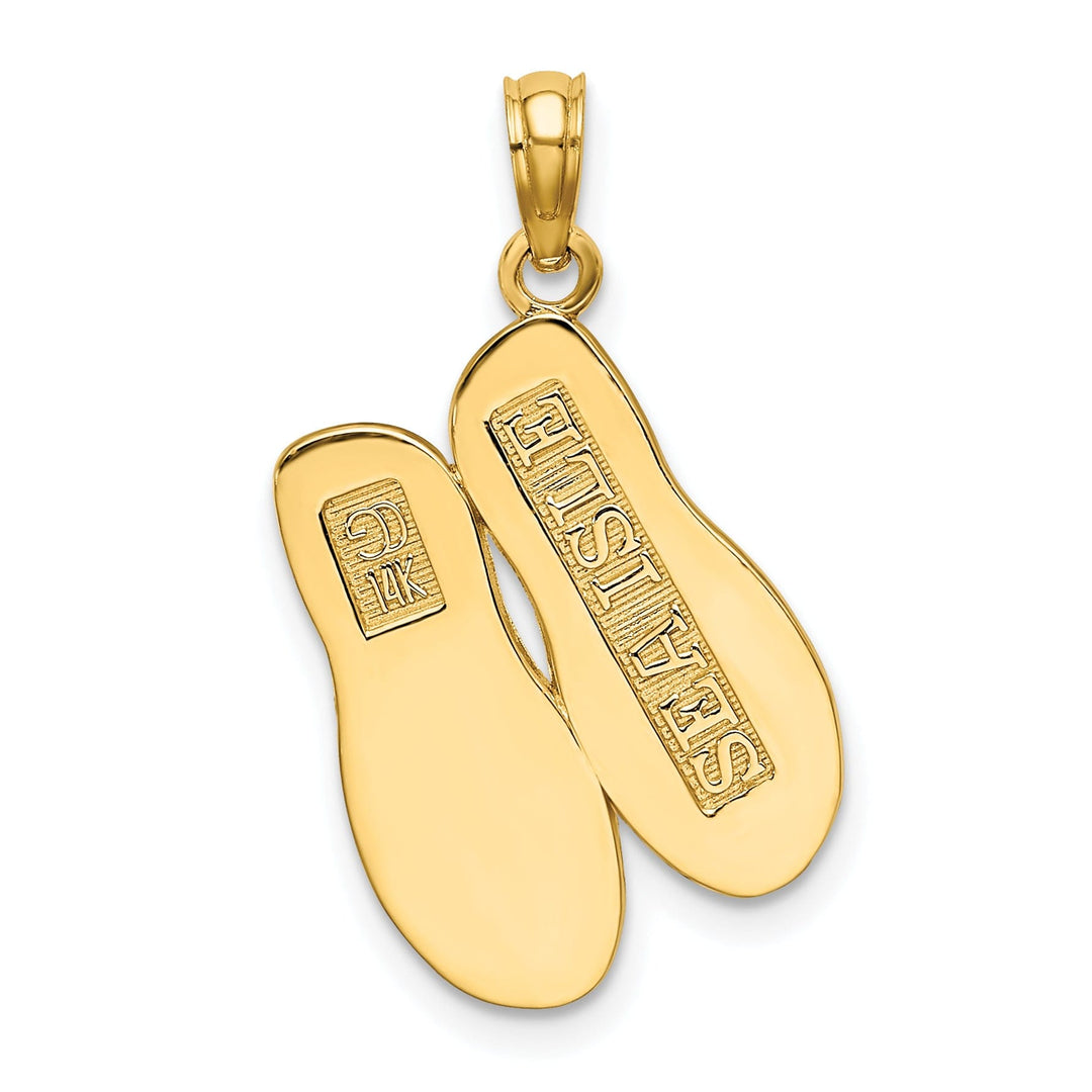 14K Yellow Gold Polished Textured Finish 3-Dimensional Large Size SEA ISLE Double Flip Flop Sandles Charm Pendant