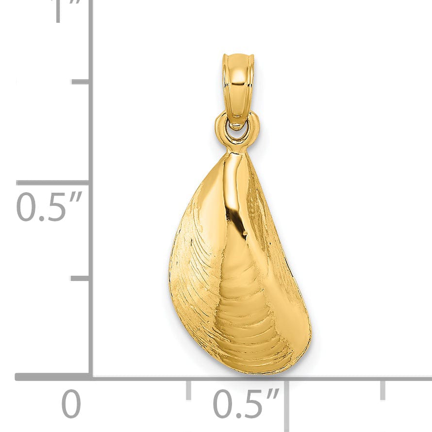 14K Yellow Gold Texture Polished Finish Mussel Shell Charm Pendant