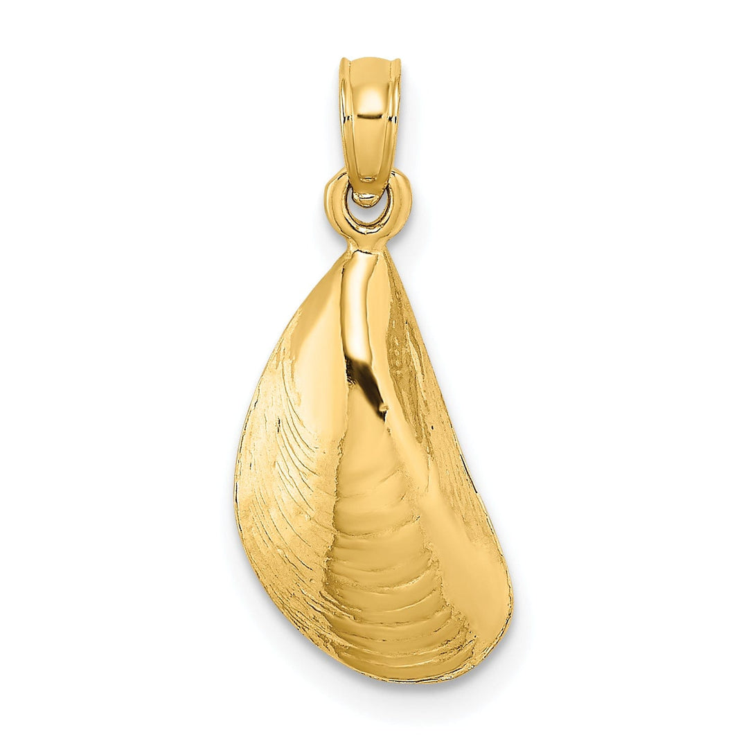 14K Yellow Gold Texture Polished Finish Mussel Shell Charm Pendant
