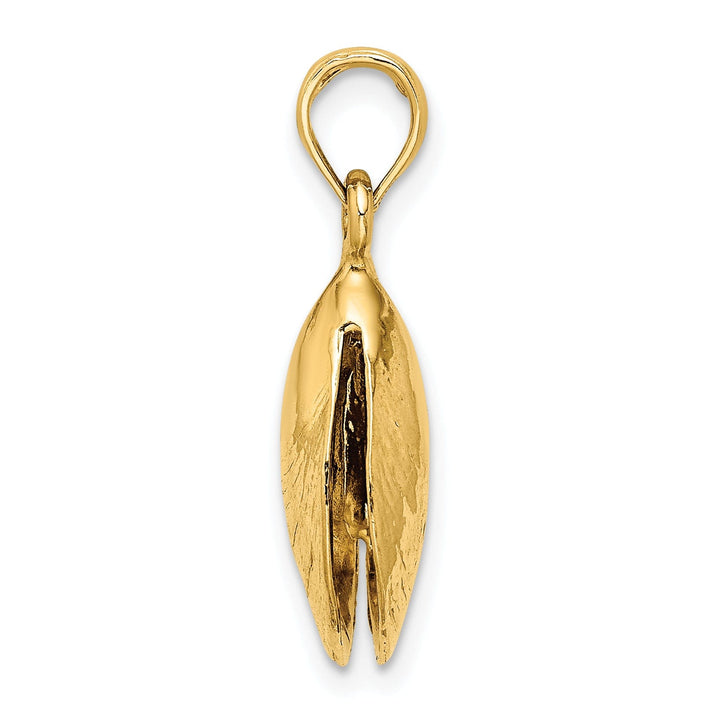 14K Yellow Gold Texture Polished Finish 3-Dimensional Mussel Shell Charm Pendant