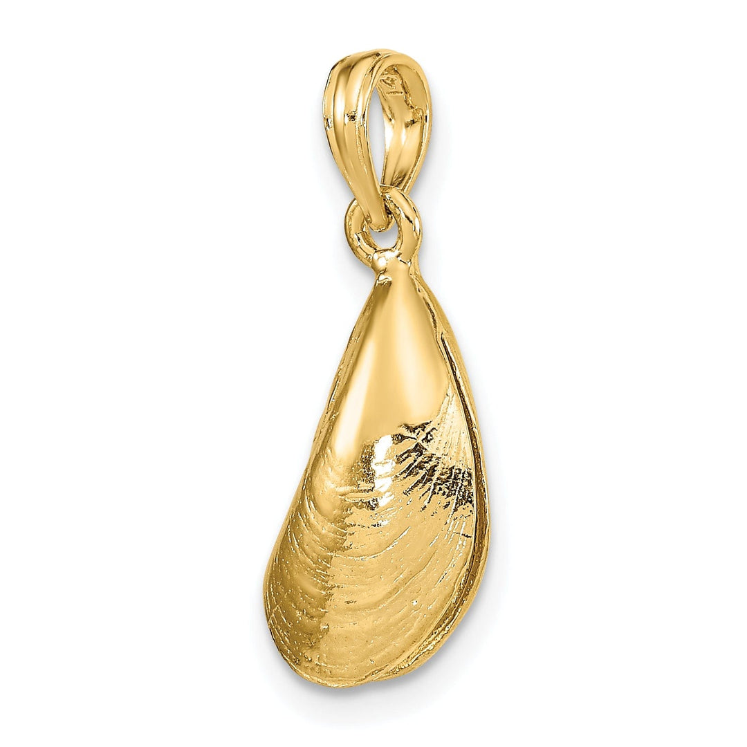 14K Yellow Gold Texture Polished Finish 3-Dimensional Mussel Shell Charm Pendant