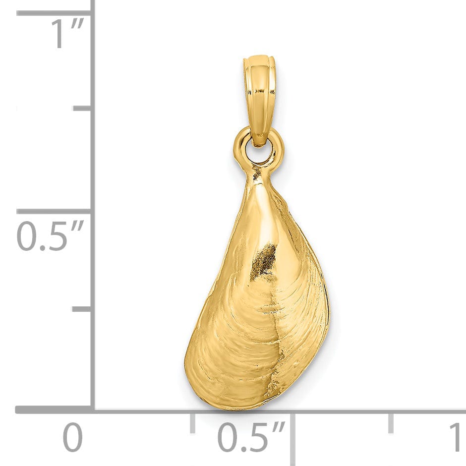 14K Yellow Gold Texture Polished Finish 3-Dimensional Mussel Shell Charm Pendant