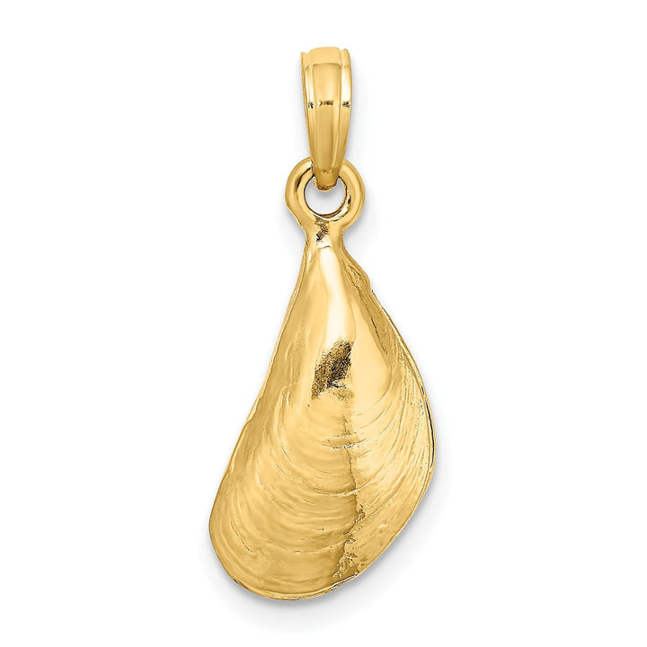 14K Yellow Gold Texture Polished Finish 3-Dimensional Mussel Shell Charm Pendant