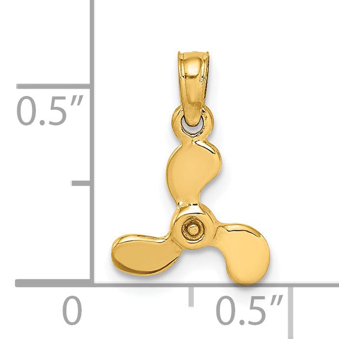 14K Yellow Gold 3-D Polished Finished Mini Three Blade Boat Propeller Charm