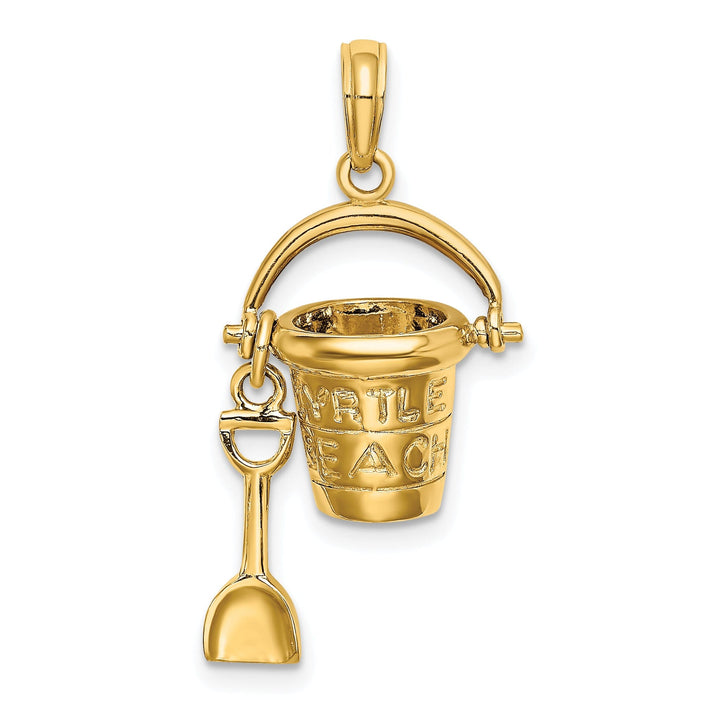 14K Yellow Gold Polished Finish 3-Dimensional MYRTLE BEACH Florida Bucket and Shovel Charm Pendant