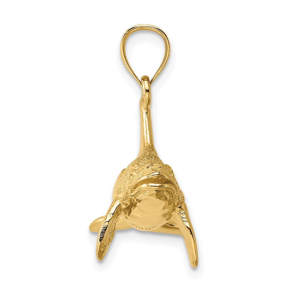 14K Yellow Gold Textured Polished Finish 3-Dimensional Killer Whale Charm Pendant