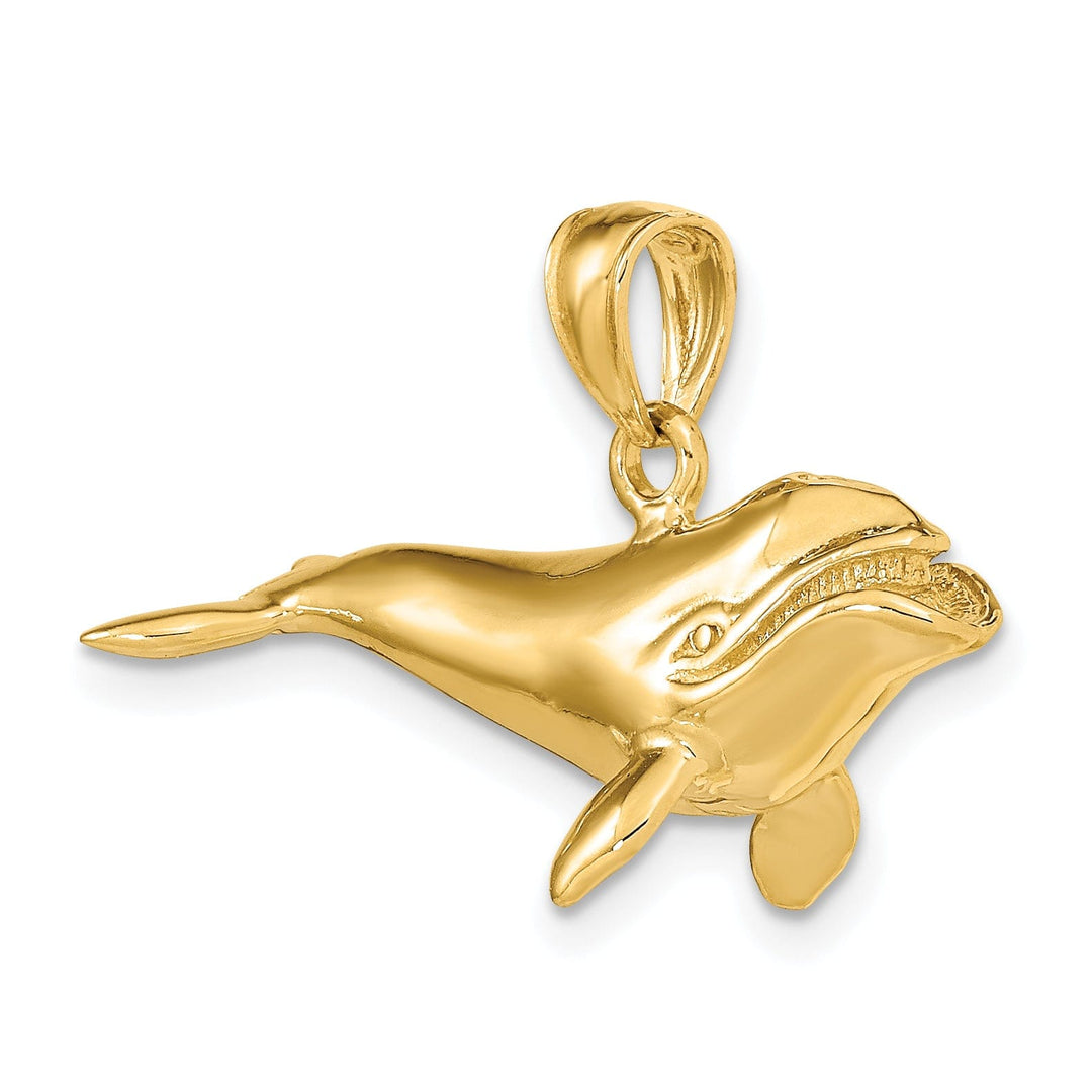 14K Yellow Golid Textured High Polished Finish 3-Dimensional Bowhead Whale Charm Pendant