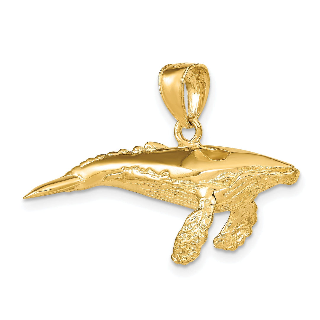 14K Yellow Gold Textured Polished Finish 3-Dimensional Underside Humpback Whale Charm Pendant