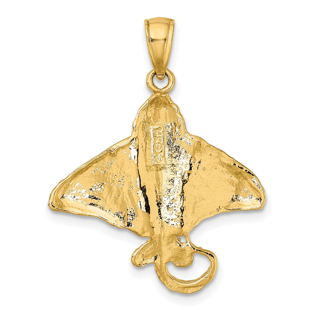 14K Yellow Gold Open Back Solid Casted Textured Polished Finish Spotted Eagle Ray Charm Pendant