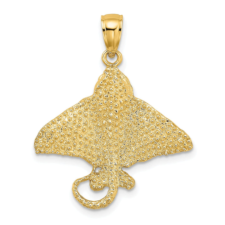 14K Yellow Gold Open Back Solid Casted Textured Polished Finish Spotted Eagle Ray Charm Pendant