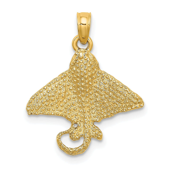 14K Yellow Gold Solid Textured Casted Polished Finish Spotted Eagle Ray Charm Pendant