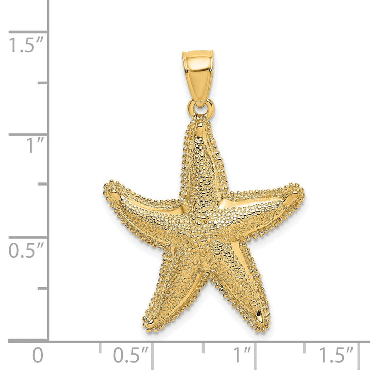 14K Yellow Gold Solid Beaded Design Starfish Pendant