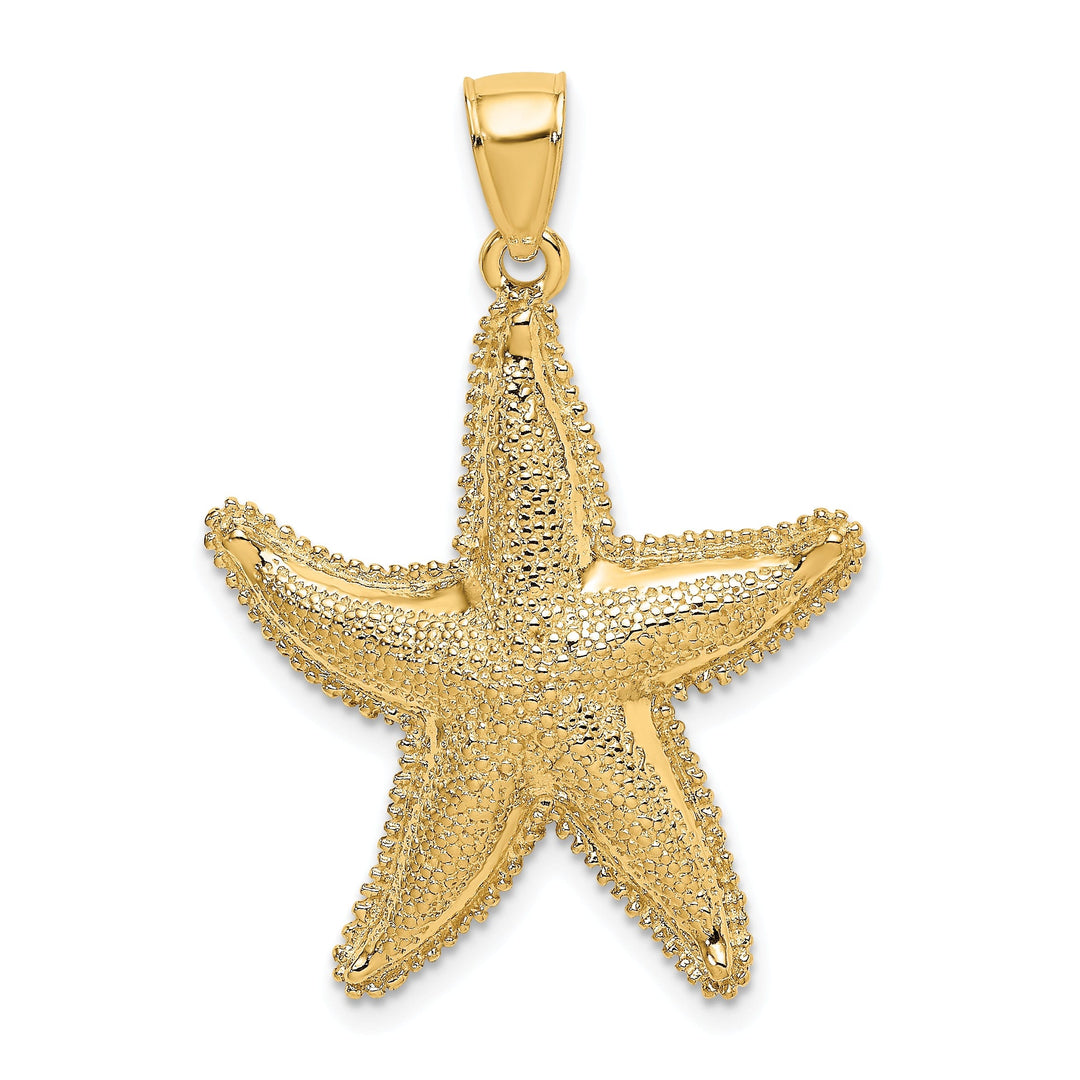 14K Yellow Gold Solid Beaded Design Starfish Pendant