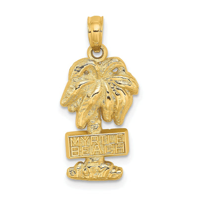 14K Yellow Gold Polished Textured Finish MYRTLE BEACH FLORIDA Banner on Palm Tree Charm Pendant at $ 201.18 only from Jewelryshopping.com