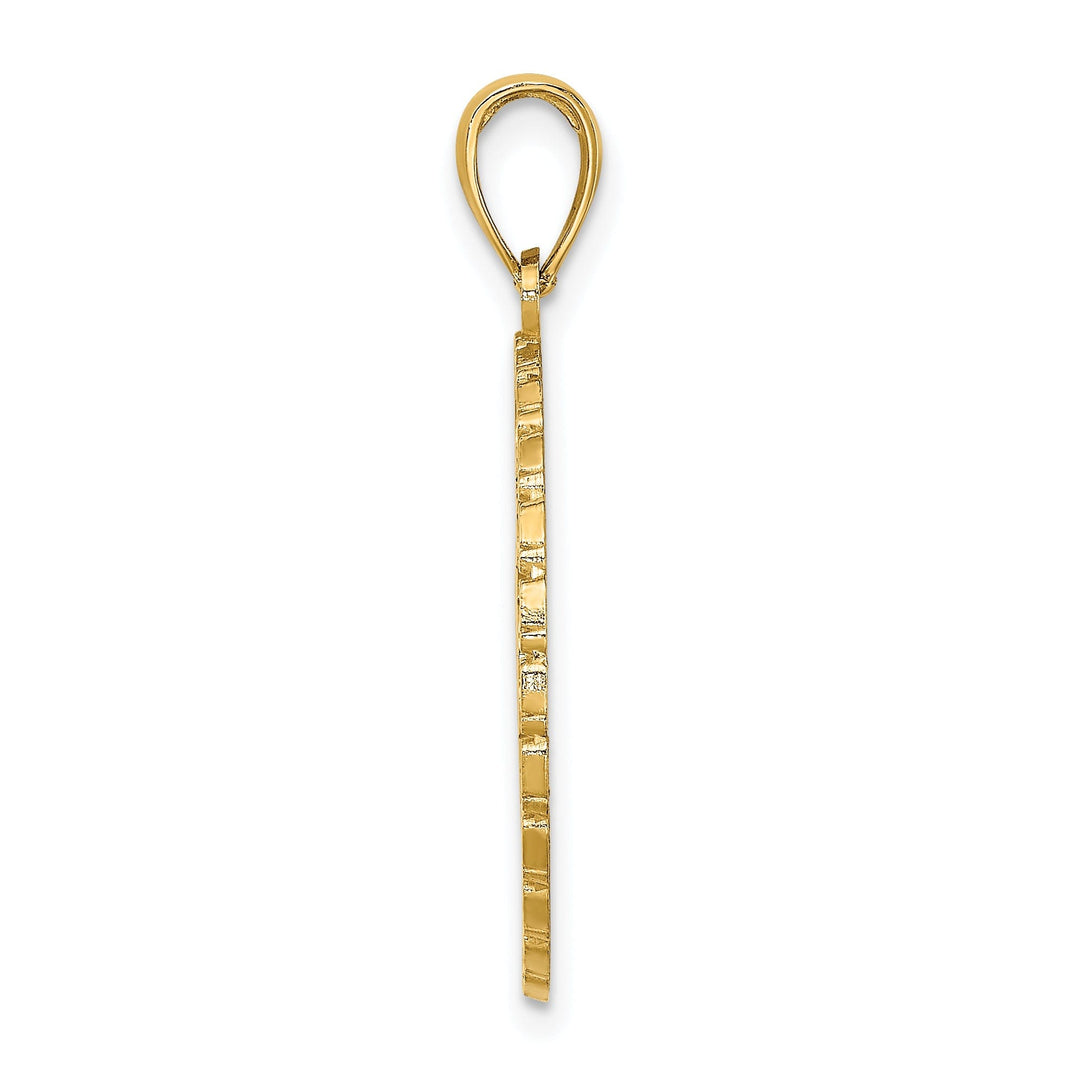 14K Yellow Gold Polished Textured Finish JAMAICA & Palm Tree in Round Disk Shape Charm Pendant