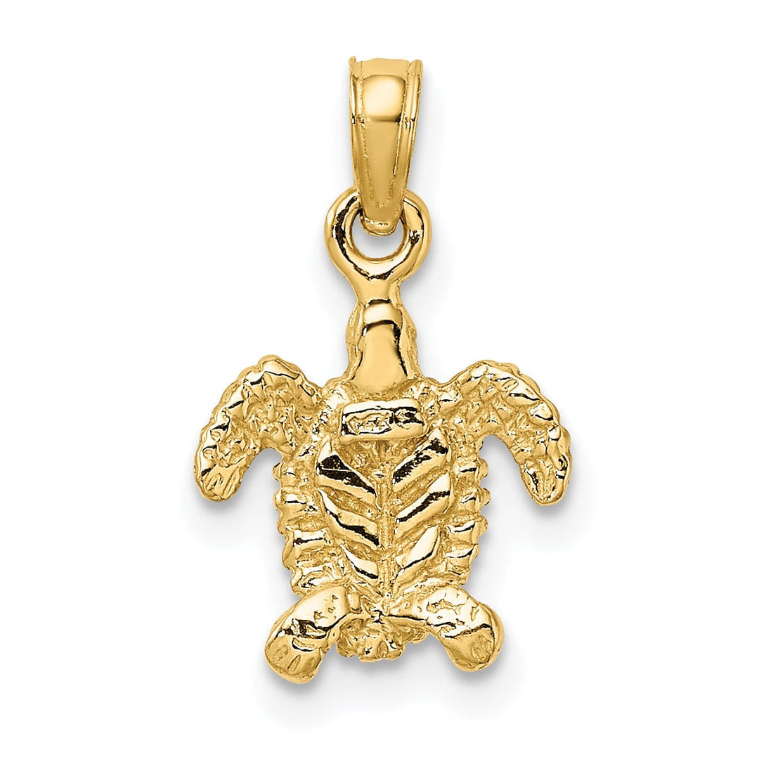 14k Yellow Gold Casted Textured Solid Polished Finish 3D Mini Sea Turtle Charm Pendant