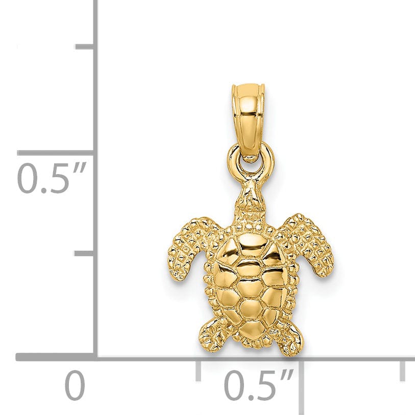 14k Yellow Gold Casted Textured Solid Polished Finish 3D Mini Sea Turtle Charm Pendant