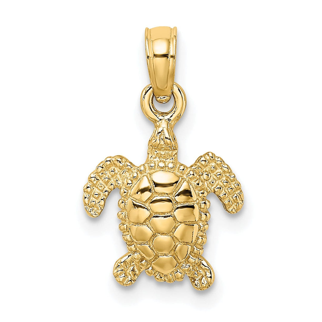14k Yellow Gold Casted Textured Solid Polished Finish 3D Mini Sea Turtle Charm Pendant