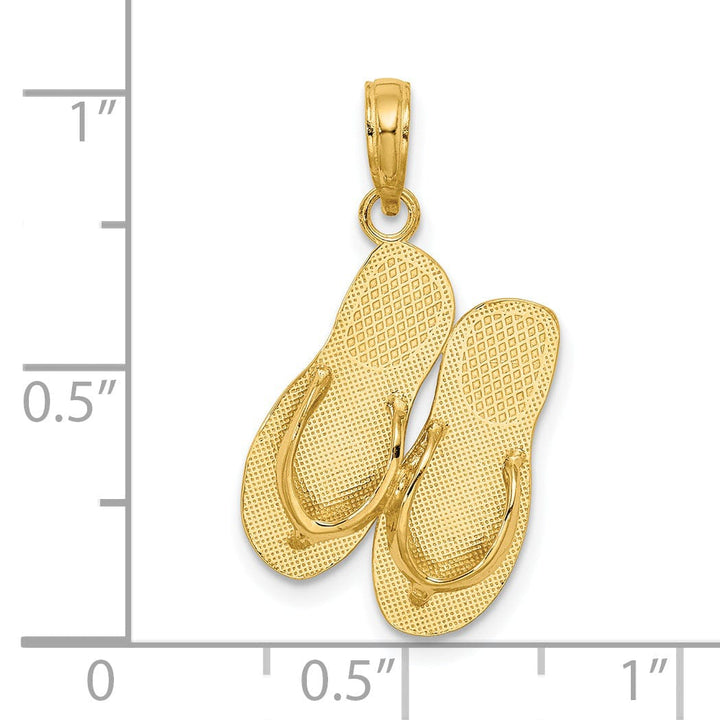 14K Yellow Gold Polished Textured Finish 3-Dimensional TURKS & CAICOS Double Flip-Flop Sandle Charm Pendant