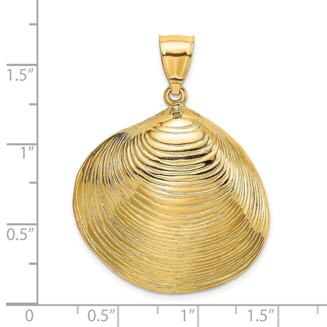 14K Yellow Gold Solid Polished Finish Clam Shell Charm Pendant