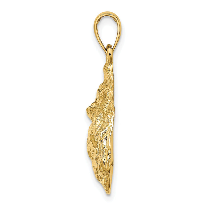 14K Yellow Gold Textured and Polished Finish Oyster Shell Charm Pendant