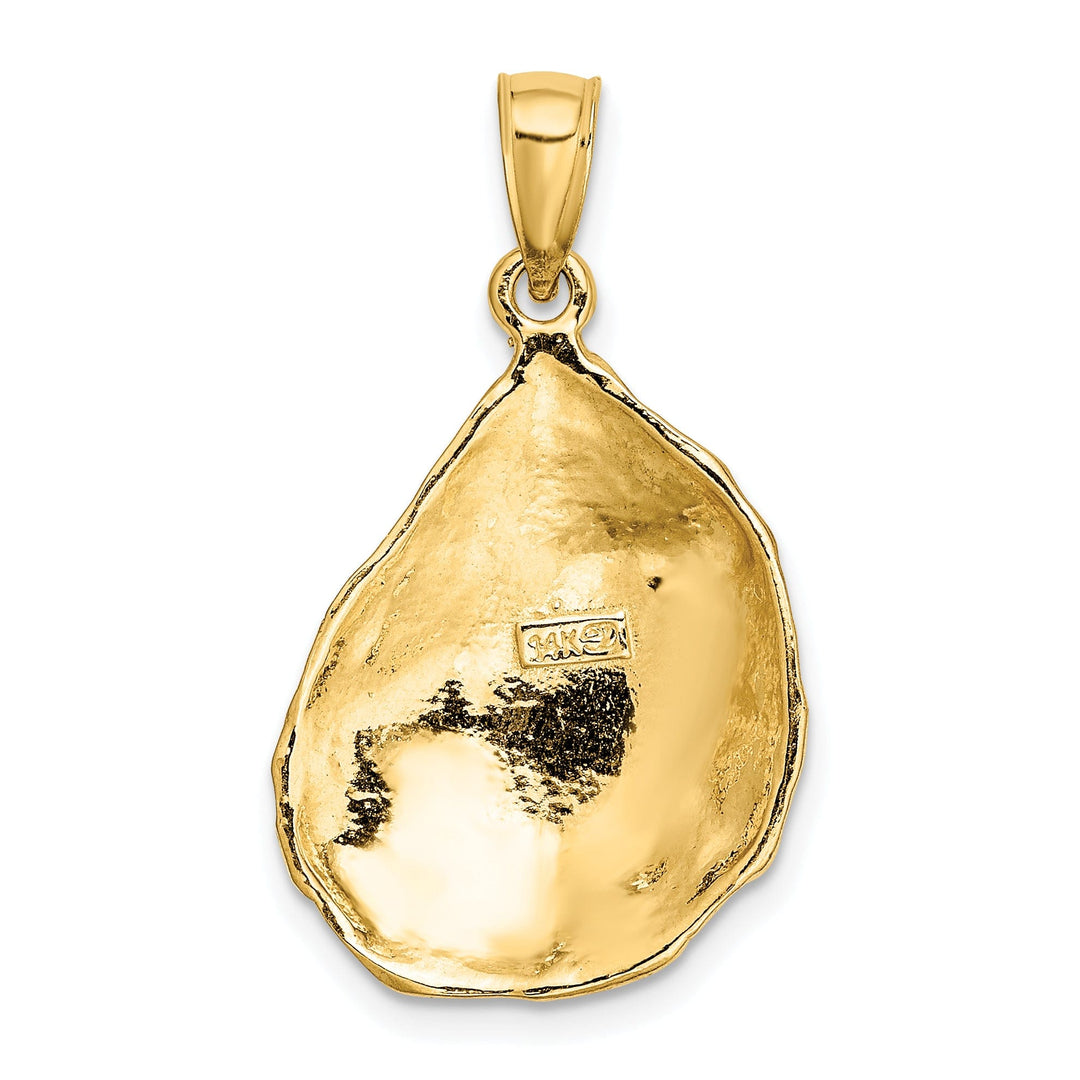 14K Yellow Gold Textured and Polished Finish Oyster Shell Charm Pendant