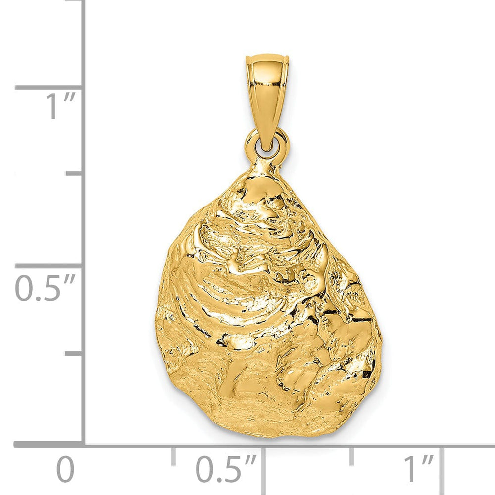 14K Yellow Gold Textured and Polished Finish Oyster Shell Charm Pendant