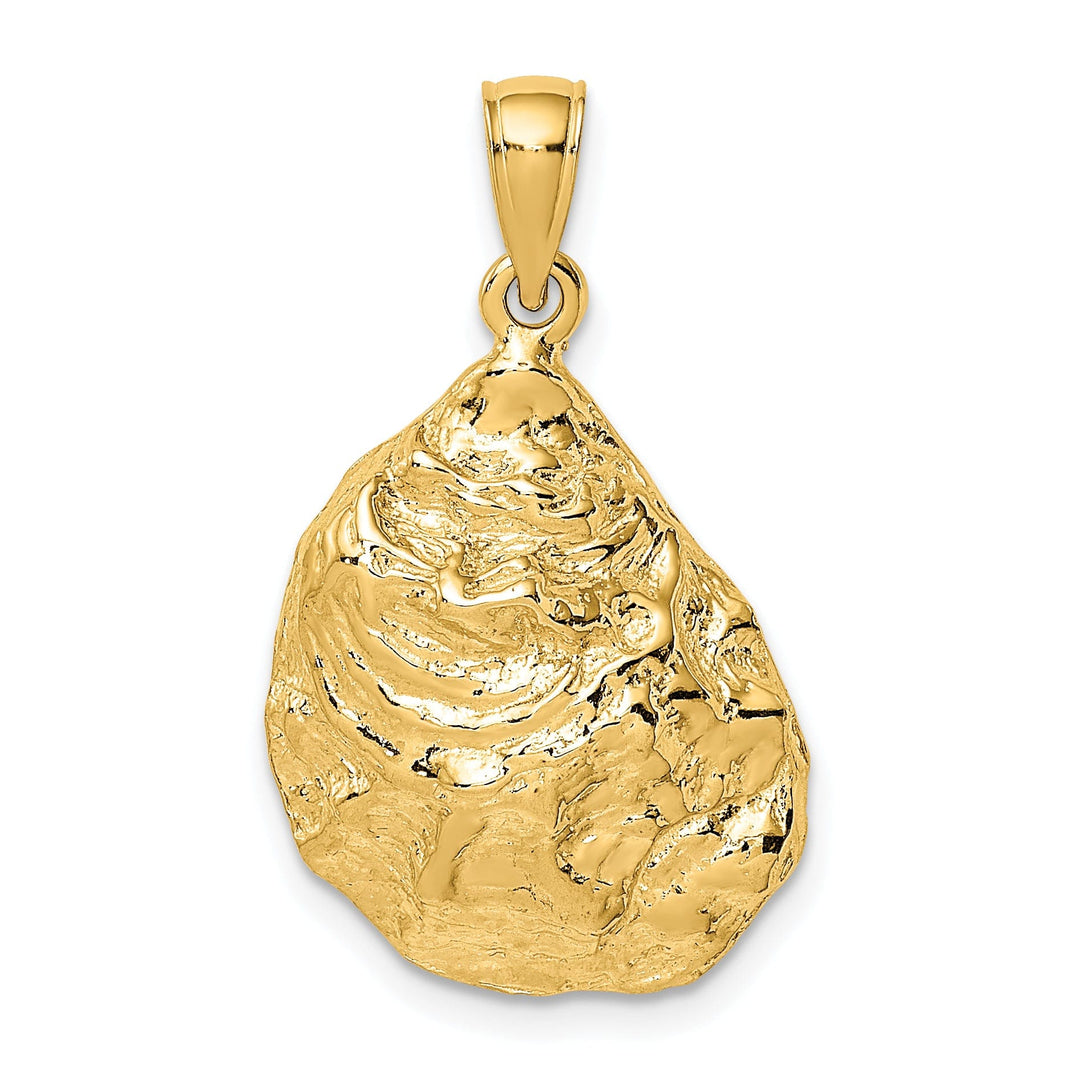 14K Yellow Gold Textured and Polished Finish Oyster Shell Charm Pendant