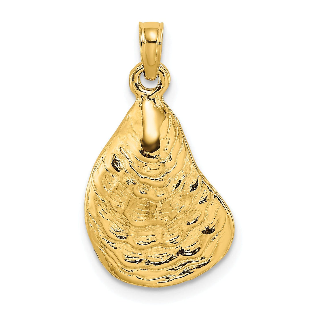 14K Yellow Gold Texture and Polished Finish Oyster Shell Charm Pendant