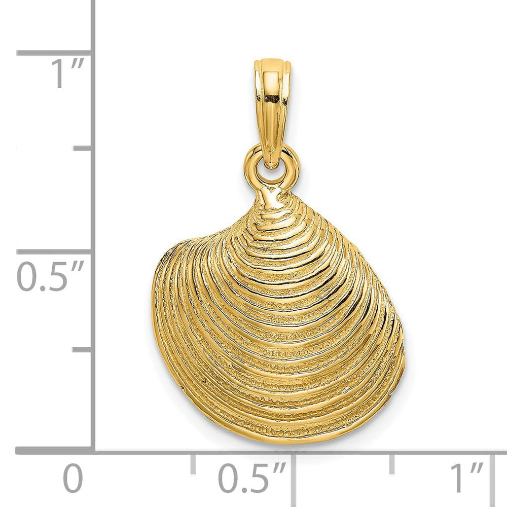 14K Yellow Gold Textured Polished Finish Clam Shell Charm Pendant