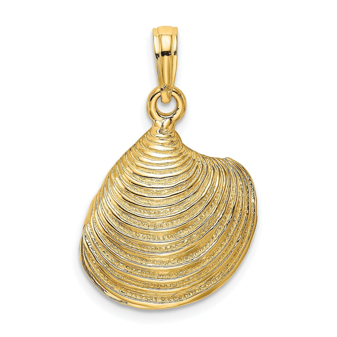 14K Yellow Gold 3-Dimensional Polished Textured Finish Clam Shell Charm Pendant