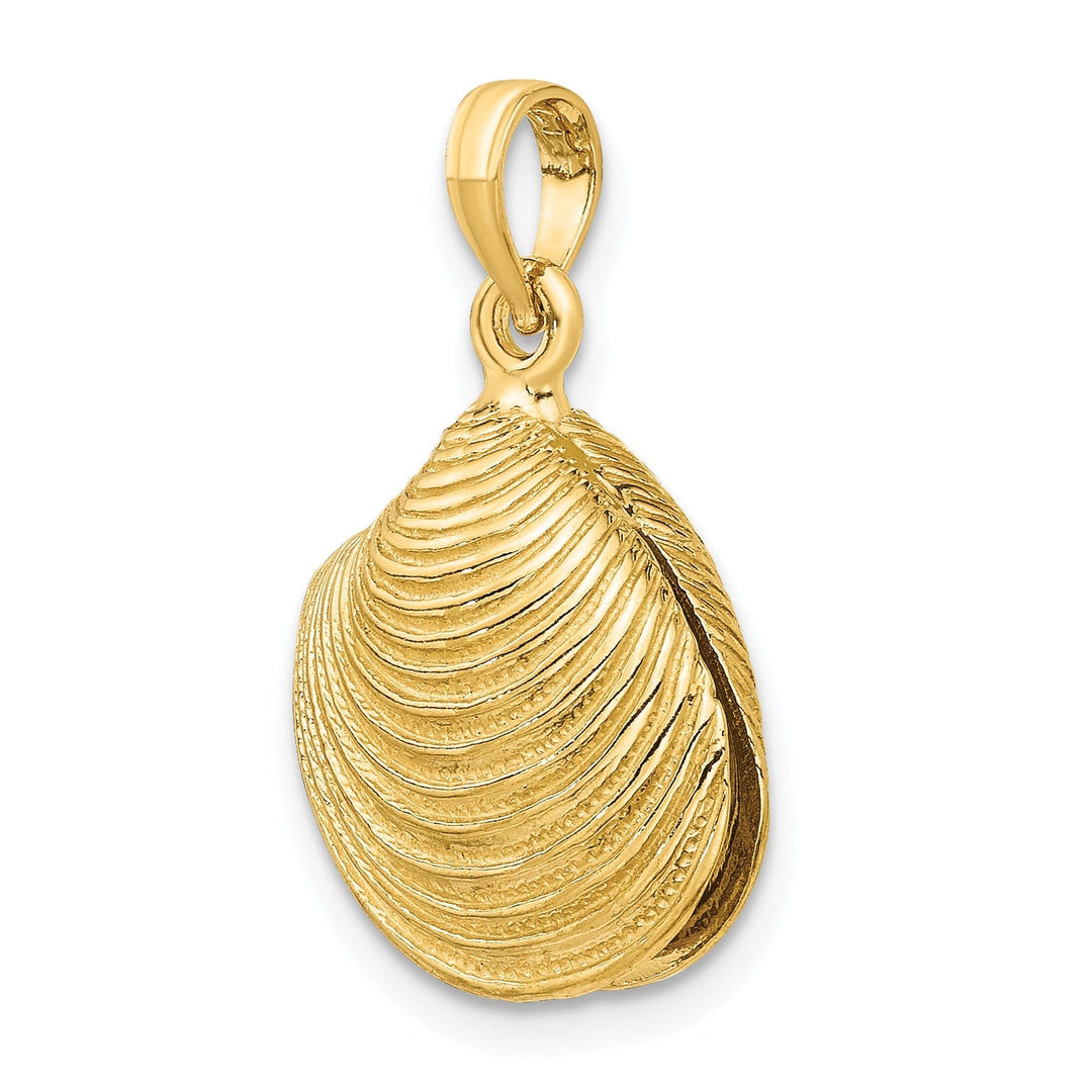 14K Yellow Gold 3-Dimensional Polished Textured Finish Clam Shell Charm Pendant