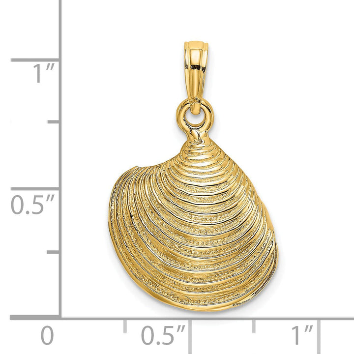 14K Yellow Gold 3-Dimensional Polished Textured Finish Clam Shell Charm Pendant