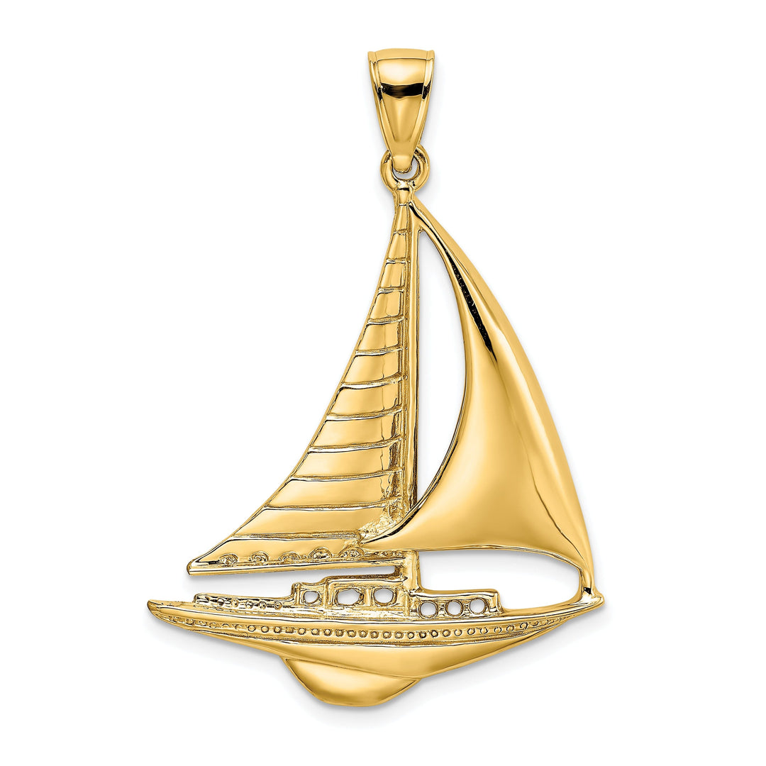 14K Yellow Gold Polished Finished Sailboat Charm Pendant