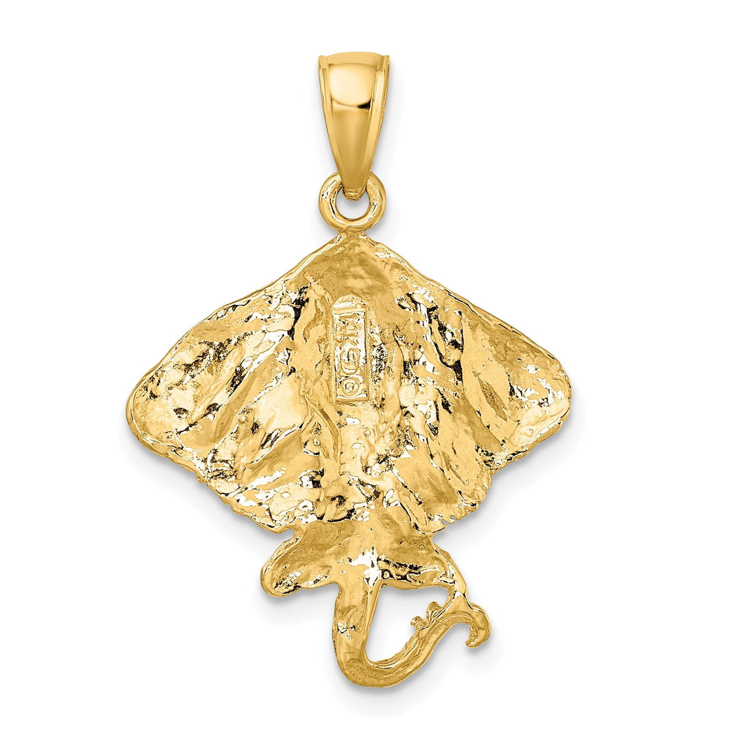 14K Yellow Gold Textured Casted Solid Polished Finish Stingray Charm Pendant