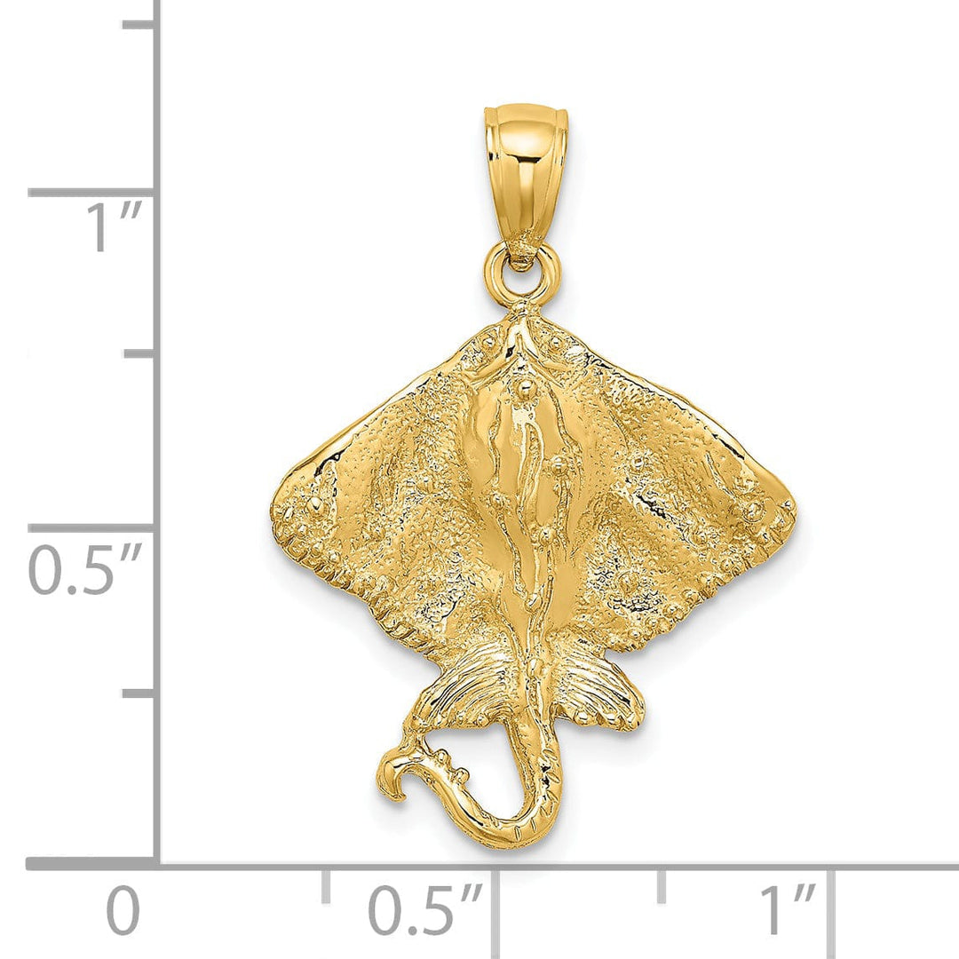 14K Yellow Gold Textured Casted Solid Polished Finish Stingray Charm Pendant