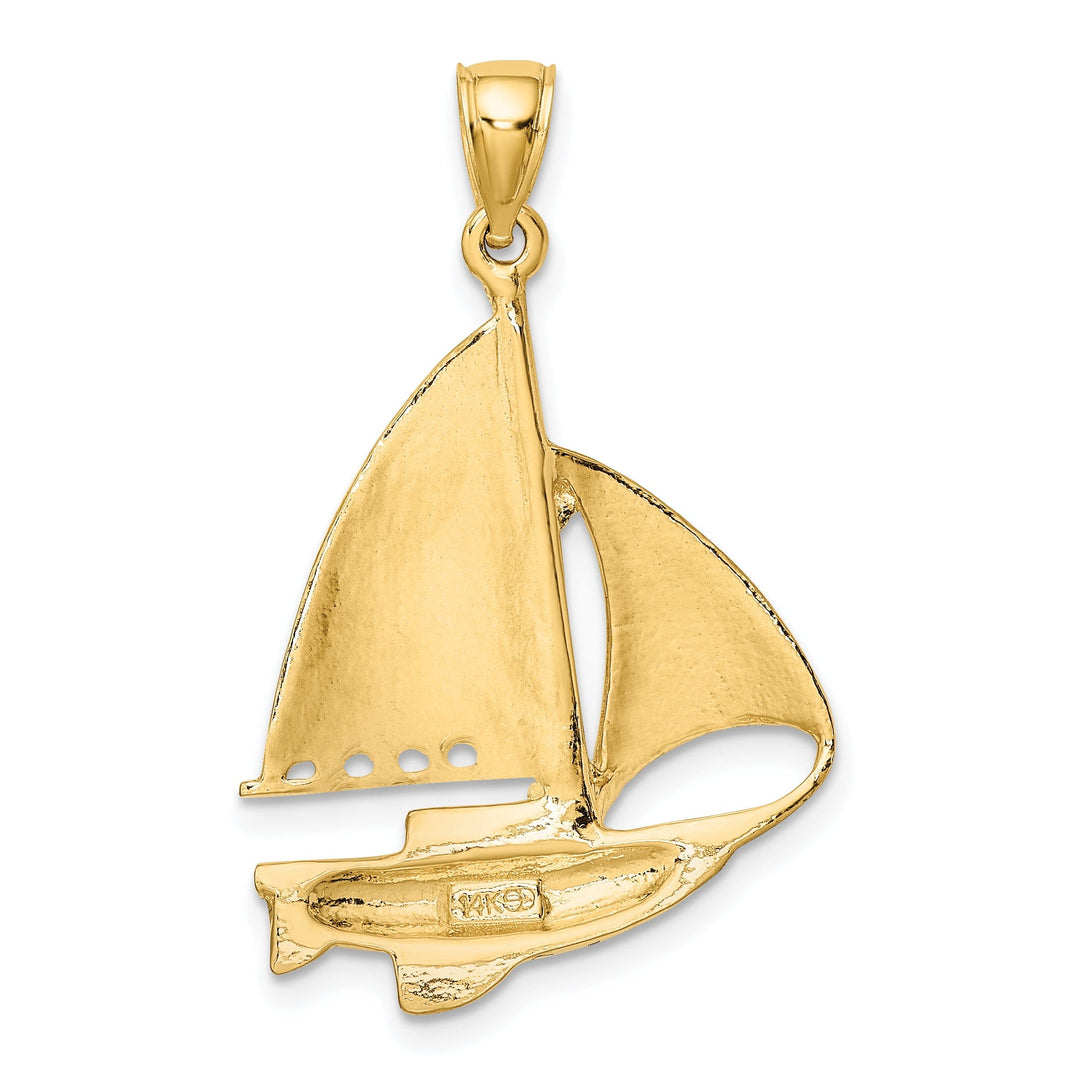 14K Yellow Gold Polished Finished Sailboat Charm Pendant