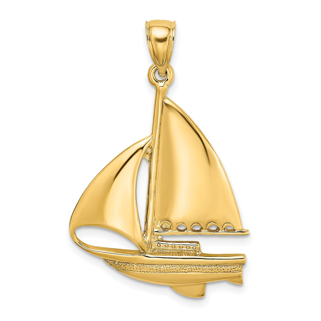 14K Yellow Gold Polished Finished Sailboat Charm Pendant