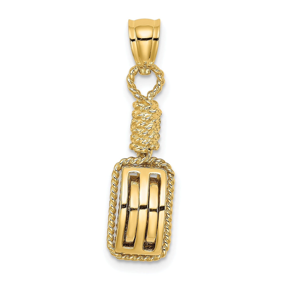 14K Yellow Gold 3-D Block Mariners Ship Pulley Charm Pendant