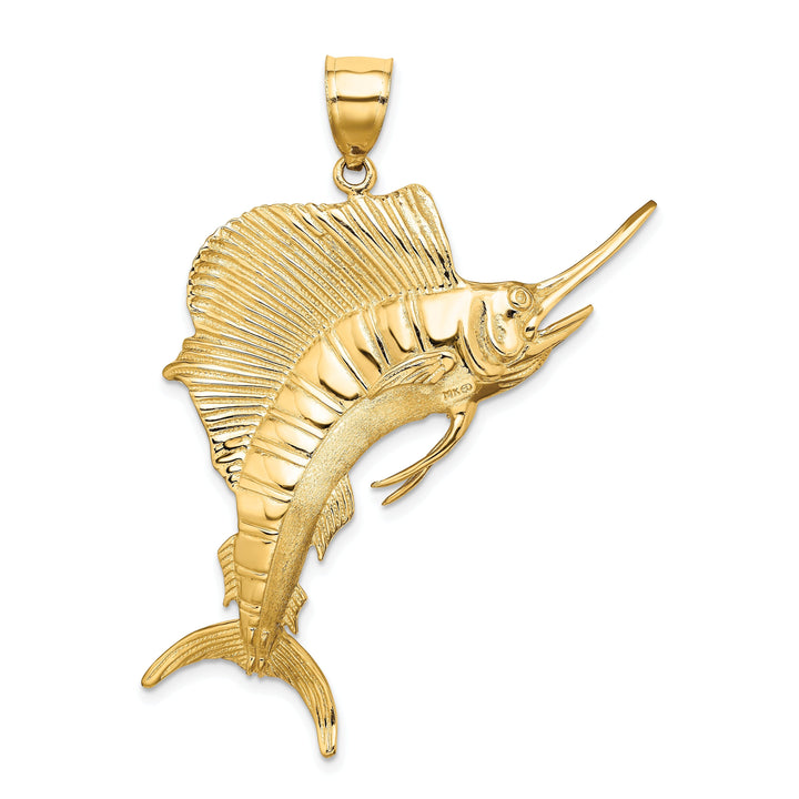 14k Yellow Gold 3-Dimensional Textured Polished Finish Blue Marlin Fish Charm Pendant
