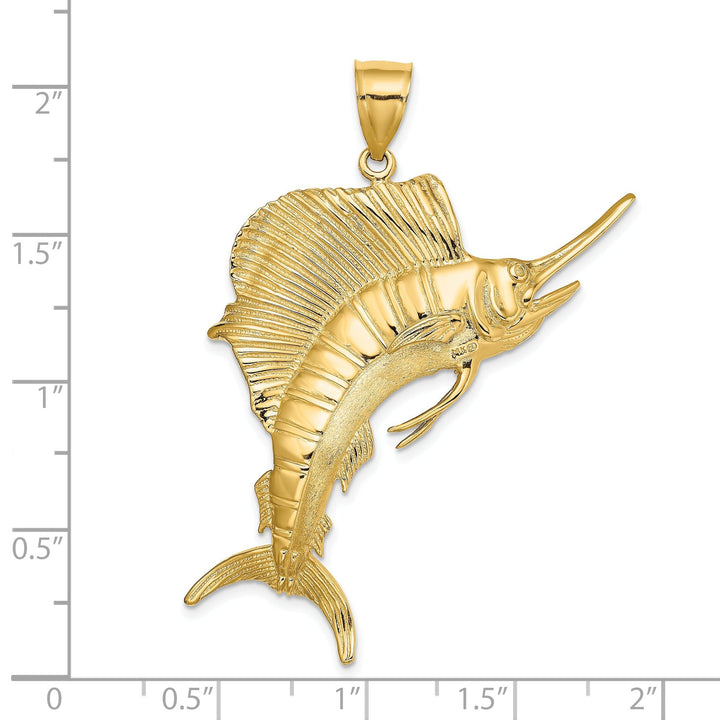 14k Yellow Gold 3-Dimensional Textured Polished Finish Blue Marlin Fish Charm Pendant