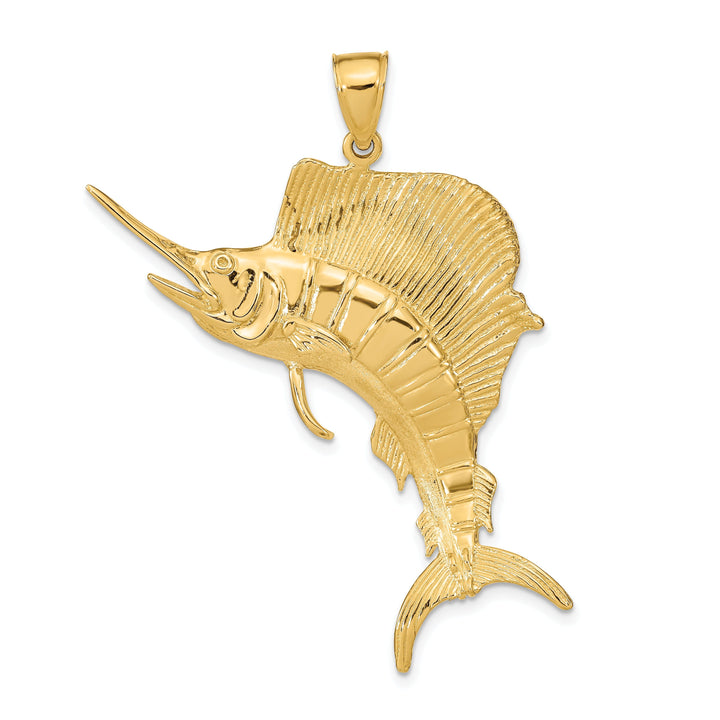 14k Yellow Gold 3-Dimensional Textured Polished Finish Blue Marlin Fish Charm Pendant